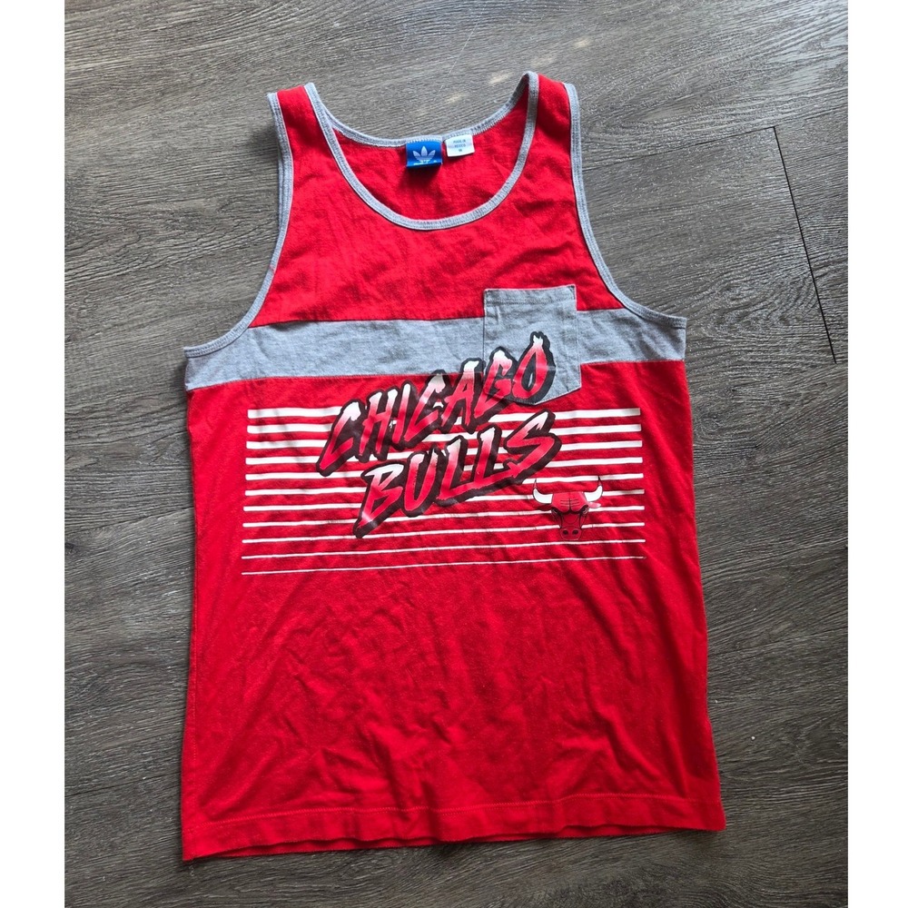 Adidas Chicago Bulls Tank Top Mens Medium Red Graphic Trefoil Pocket